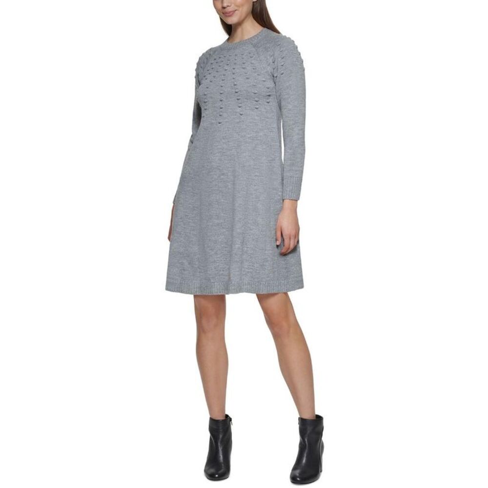 Jessica Howard Womens Gray Knit Short Long Sleeve Sweaterdress Petites NWT